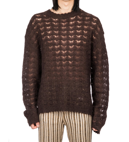 CMMN SWDN ELNAR POINTELLLE LACE KNIT JUMPER DARK BRWON