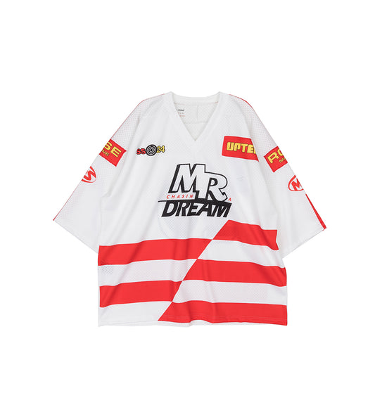 OVERSIZED FOOTBALL TOP WHITE/RED