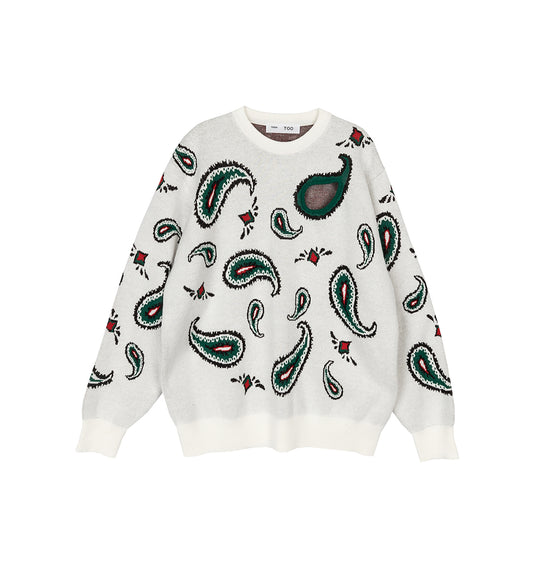 PAISLEY JACQURD KNIT PULLOVER OFF WHITE