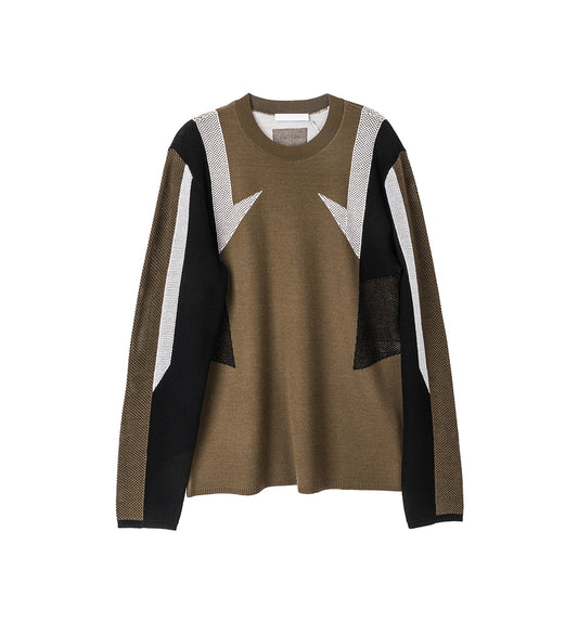 SPORT CREWNECK SWEATER BLACK/IVORY/COGNAC