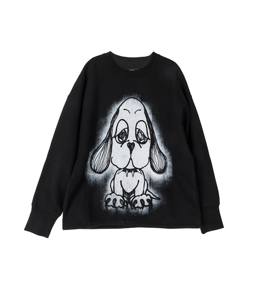 HEART PUP DRAWSTRING CREW BLACK