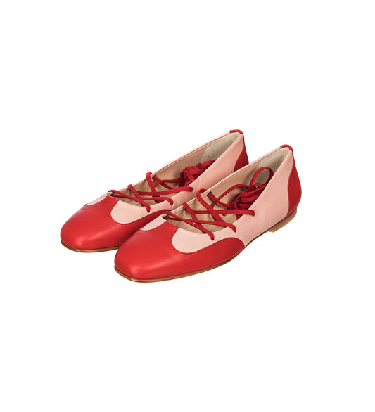LACE UP BALLET PUMPS PINK/RED