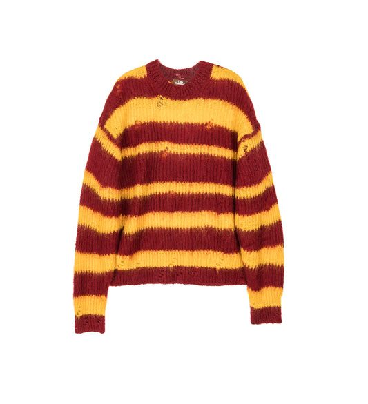 DISTRESSED MOHAIR STRIPED JUMPER BURGUNDY/YELLOW