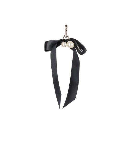 BOW AND PEARL BAG CHARM KEY CHAIN PEARL/BLACK