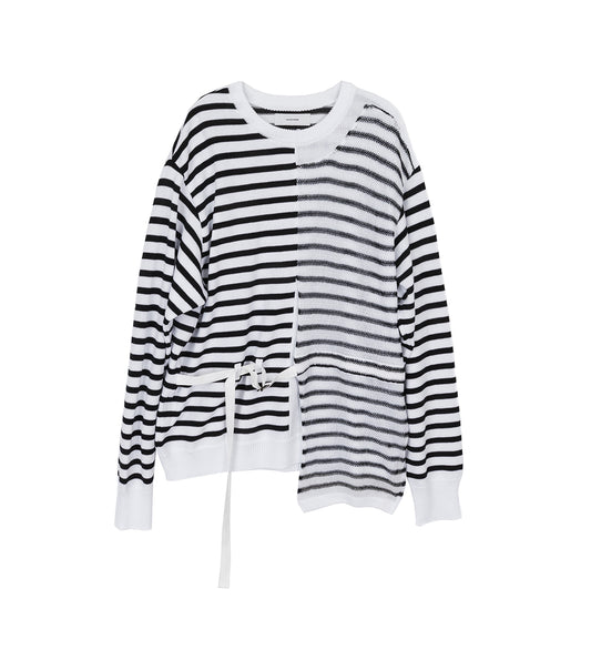 BELTED KNIT LONG SLEEVE WHITE/BLACK