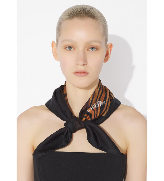 SILK SCARF WOOD PRINT BLACK/BROWN
