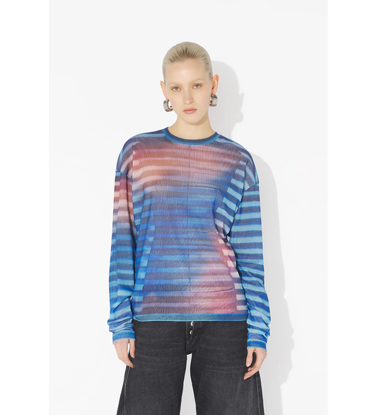 MESH OVERSIZED CREW NECK TOP PRINTED AIR LIGHTBLUE/BLUE/PEACH