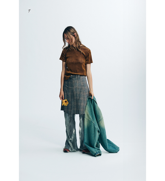 FLOWER PLEATED MINI SKIRT INDIGO