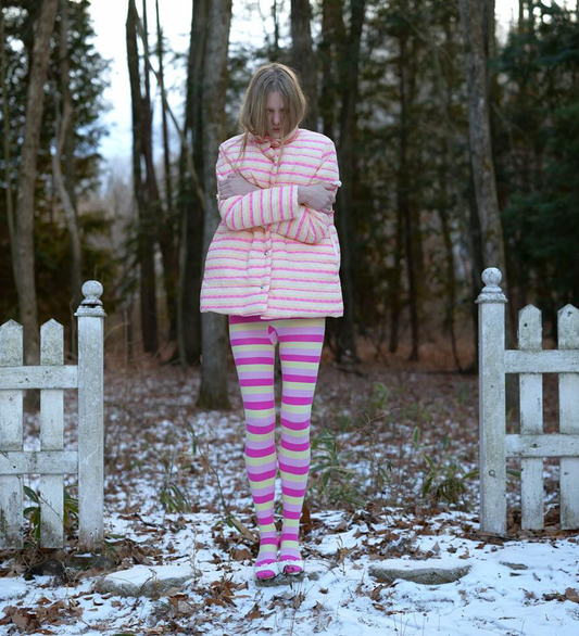 KNIT TIGHTS PINK/YELLOW