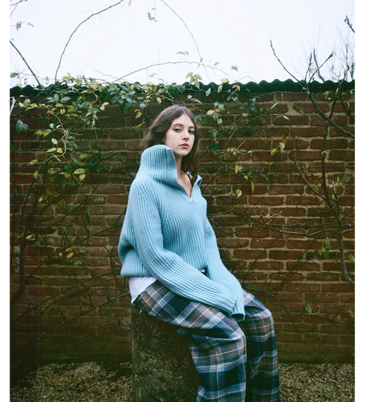 MICHEL EXAGGERATED RIB CASHMERE HALF ZIP LIGHT TURQOISE