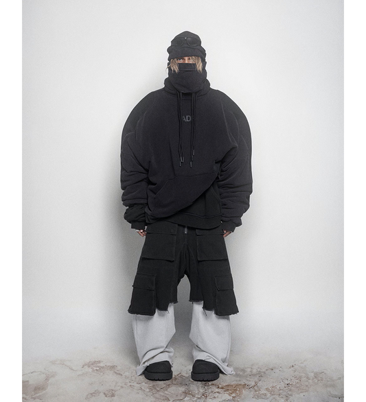 DENIM CARGO MEGA SHORTS WASHED BLACK