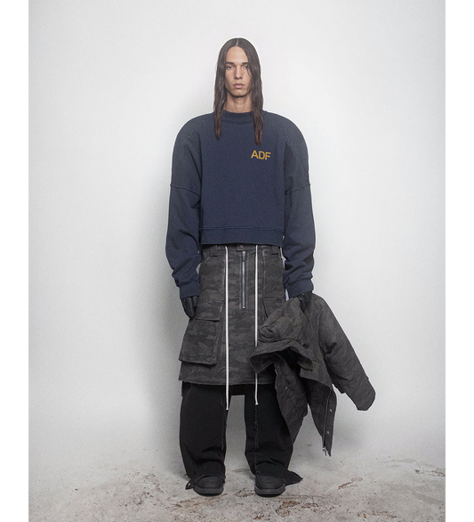 PADDED CREWNECK SWEATER WASHED NAVY