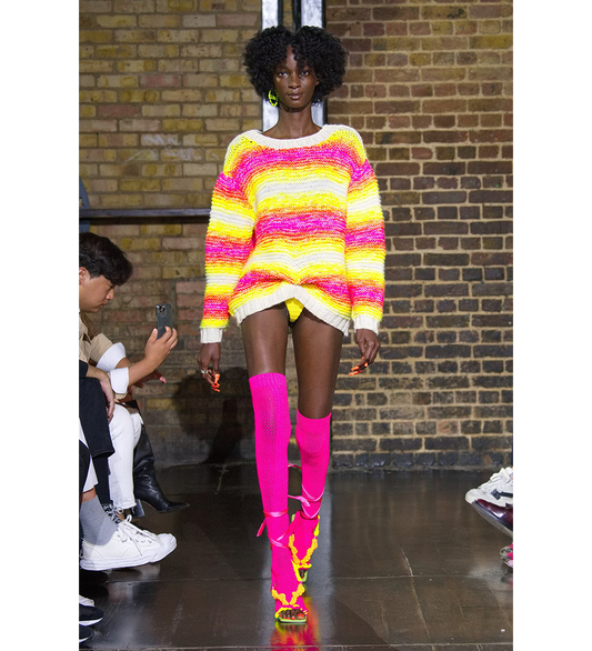 FLURO HANDKNIT CREW PINK / YELLOW