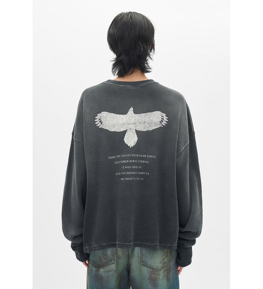 EMIL RELAX FIT LONG SLEEVE ETERNAL EAGLE PRINT BOXY T-SHIRT FADED BLACK