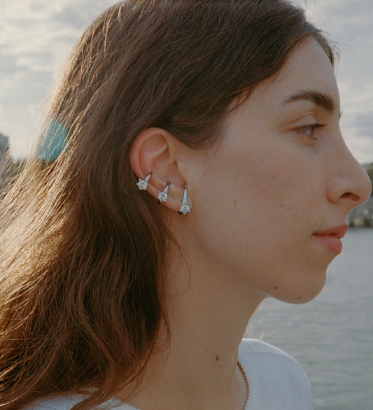 SOLITAIRE EAR WRAP SILVER / WHITE