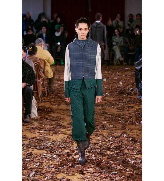 ESTIKE HOODED JACKET FOREST CHECK/IVORY STRIPE