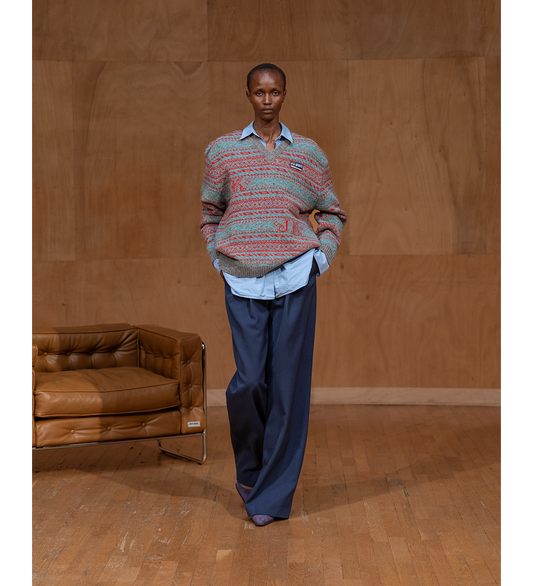 KAIRALL V NECK KNITTED SWEATER WITH SHIRT MULTI COLOUR