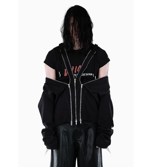 THREE ZIP HOODIE BLACK