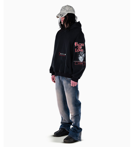 FACES OF LOVE HOODIE BLACK