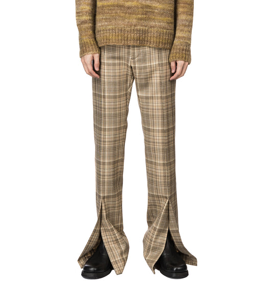 CMMN SWDN DALE SPLIT FLARE TROUSERS BROWN CHECK
