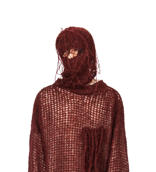 HAND KNIT BALACLAVA RED MIX