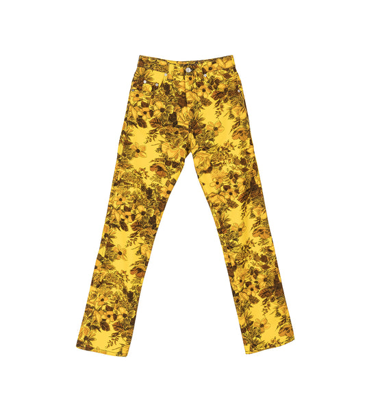 KWAIDAN EDITIONS STRAIGHT LEG DENIM JEANS YELLOW BLANKET FLOWERS