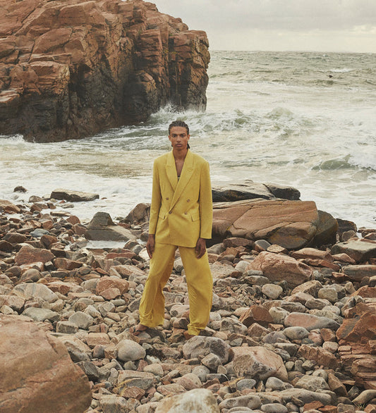 OTTO WIDE TAILORED WOOL TROUSERS BLEACHED YELLOW