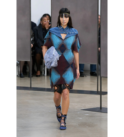 IKAT ARGYLE JACQUARD DRESS FAIENCE BLUE