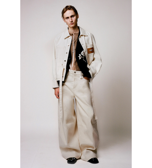 WIDE LEG PUDDLE BOW LOOP JEANS ECRU