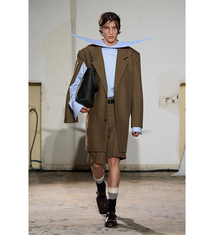 DOUBLE WAIST WOOL SHORT BROWN