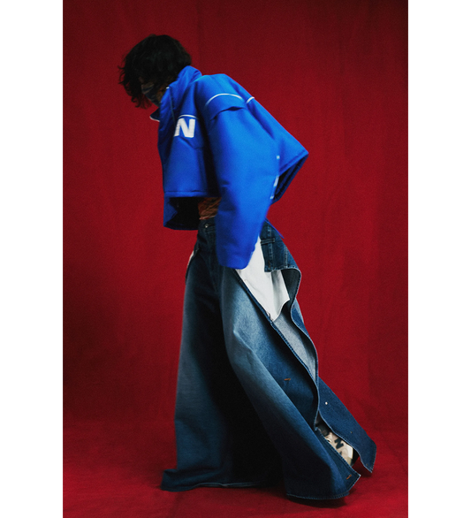 CROPPED SPORTS PARKA TRASH BLUE