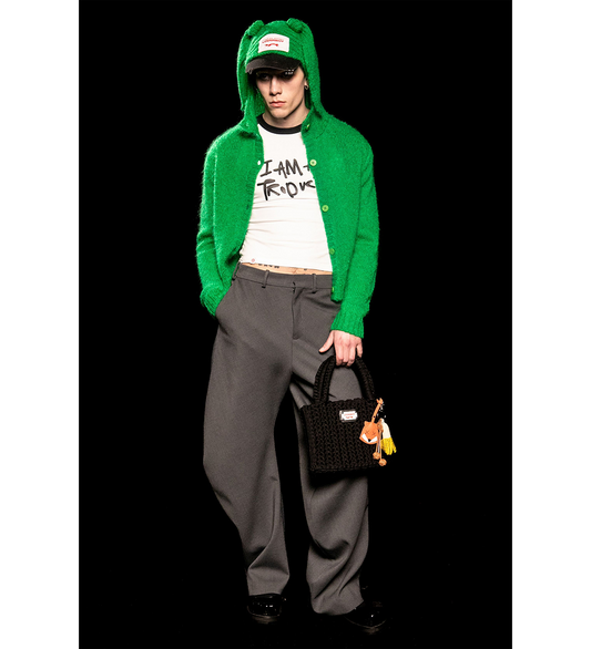 RABBIT BALACLAVA CARDIGAN GREEN