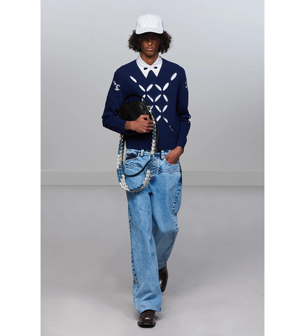 STEFAN COOKE CABLE CORDED JEANS WASHED BLUE