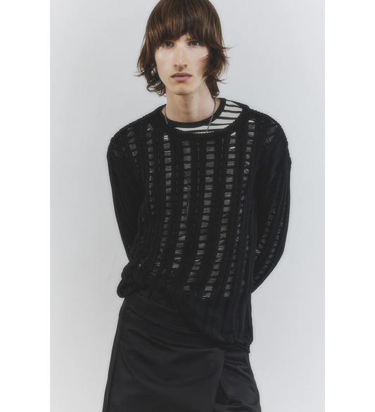 DANIAL LADDER STITCH OVERSIZE SWEATER BLACK