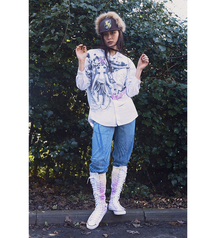 PRINTED LONGSLEEVE SHIRT BLACK/WHITE