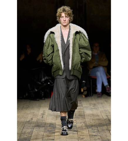 OVERSIZED SPLIT FAUX FUR HOOD BOMBER JACKET KHAKI/BLONDE