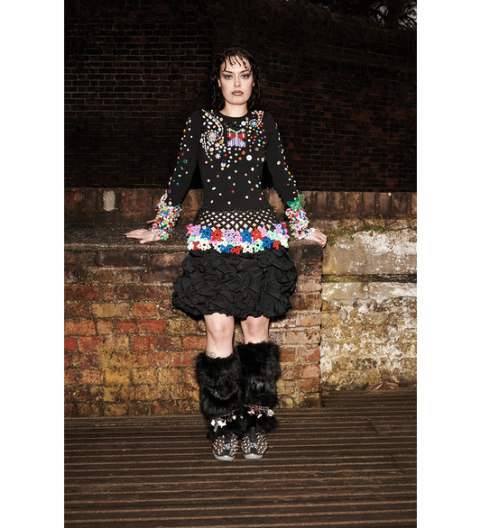 NIGHT DEFUNCT BEADED JERSEY TOP BLACK
