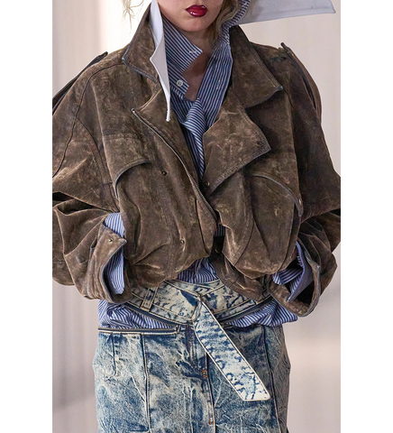 FLOCKED DENIM WILD WEST JACKET BROWN