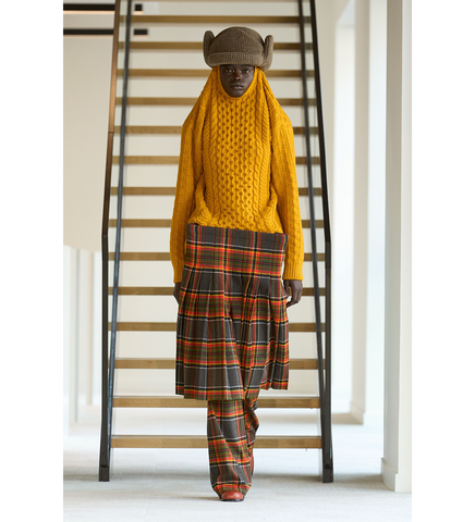 TARTAN FLARE PANTS ORANGE/GREY