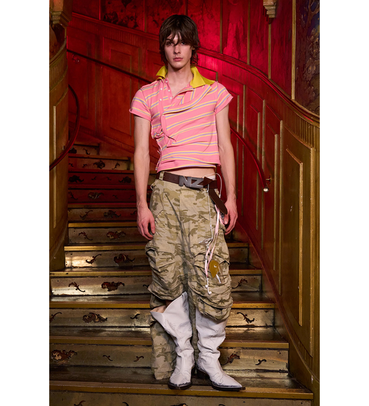 SHRUNKEN DOUBLE POLO PINK STRIPED