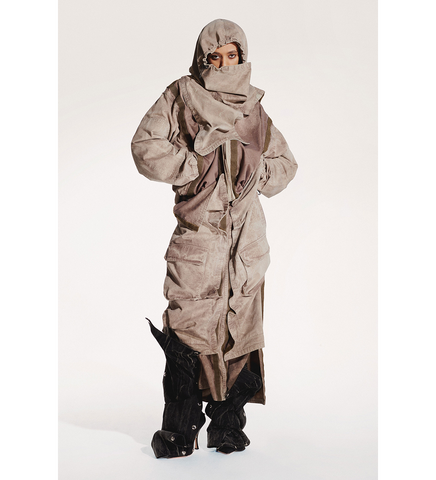 VELCRO CARGO JACKET WASHED KHAIKI