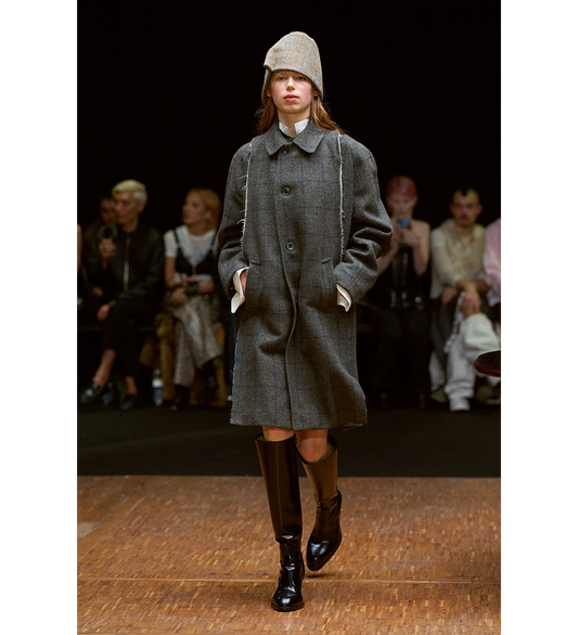 RAW TWEED JACKET SCARF GREY CHECKERED