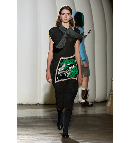 SATELLITE KNIT DRESS LAVA BLACK/GREEN INTARSIA