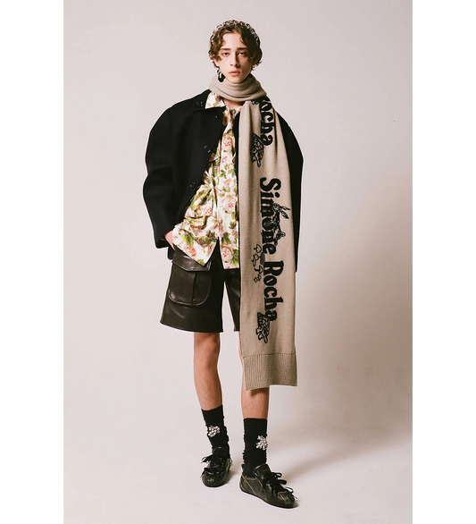 LONG GRAPHIC LOGO KNIT SCARF OAT/BLACK/PEARL