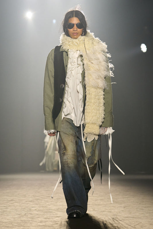 OFKE KNIT SCARF WITH FEATHERS NATURAL WHITE