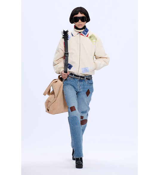 BROWN PATCH VINTAGE BLUE JEANS BLUE/BROWN