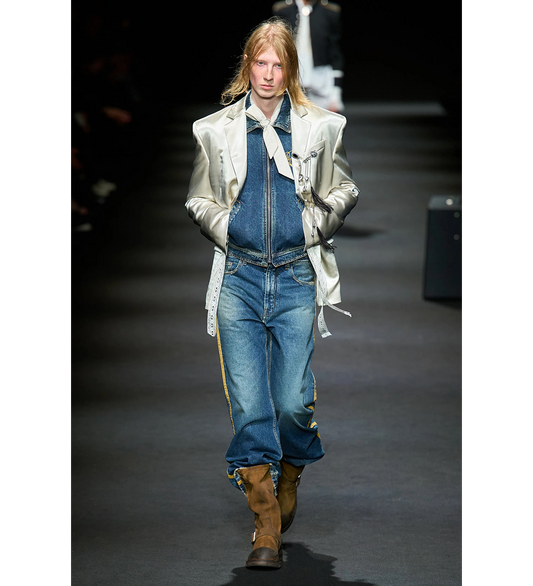 ALARIK 5-POCKETS FLARED CROPPED TROUSERS MID BLUE