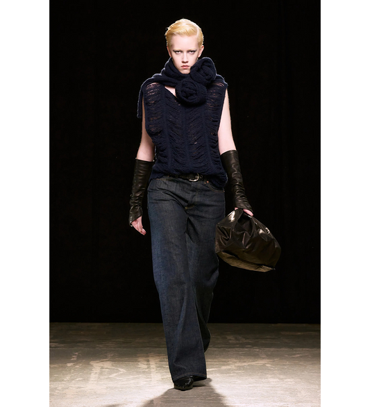 RIB CAGE VEST NAVY BLUE FRINGE ALPACA