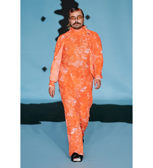 SHORT MESH PLISSE SHIRT ORANGE RIDDLE