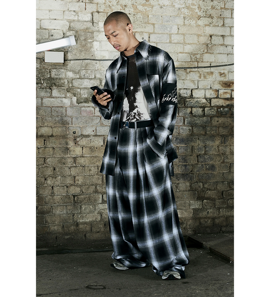 CHECK PLEATED PANTS WHITE/BLACK